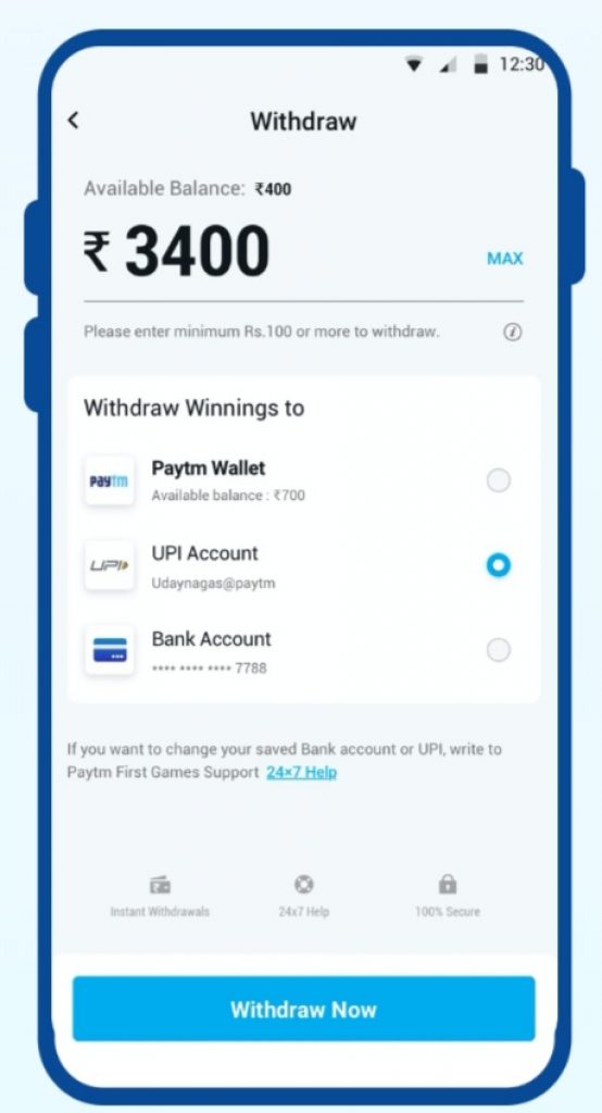 Paytm First Games Withdrawal